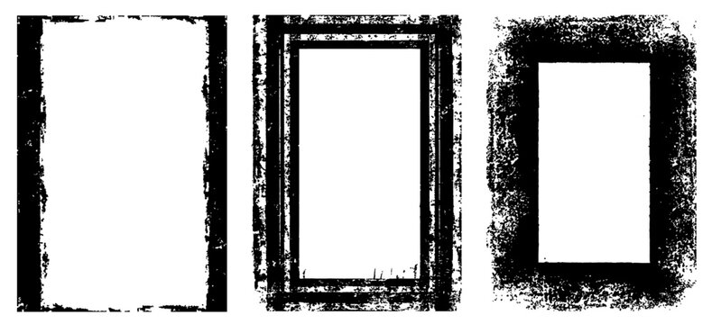 Set of 3 transparent vector grunge abstract dirty background frame textures with dust overlay. Place artwork over any image to make distressed effect