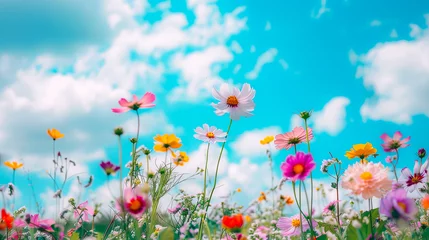Fotobehang Bunte Blumen auf einer Sommerwiese. Sommerzeit in voller Pracht. Natur erwacht © shokokoart