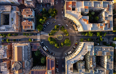 Rome, Italy. Piazza dei Quiriti. Grod on a summer morning. Sunny weather. Aerial view