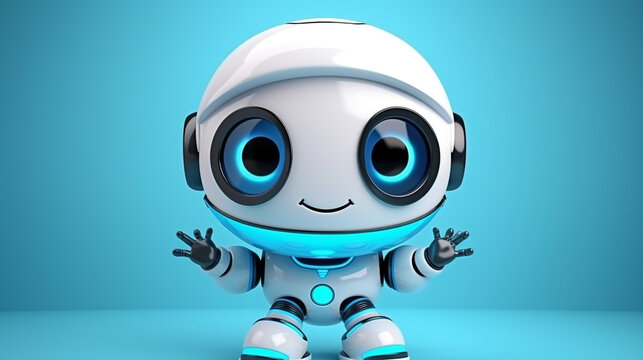 Cute avatar 3D image of long-haired robot