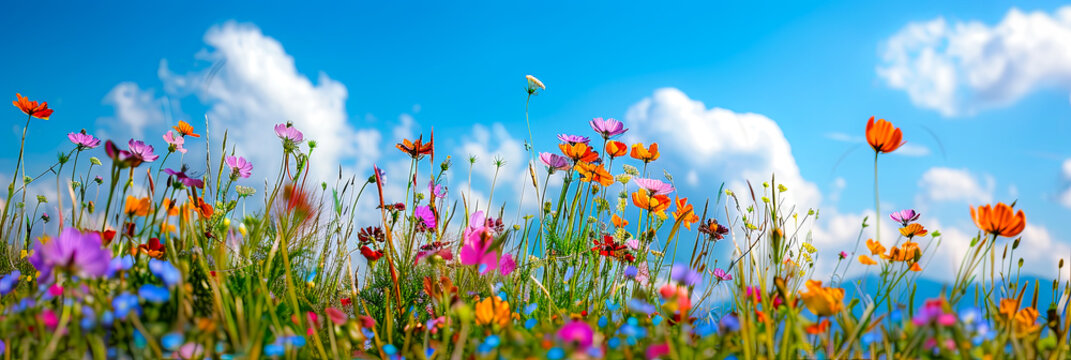Bunte Blumen auf einer Sommerwiese. Sommerzeit in voller Pracht. Natur erwacht