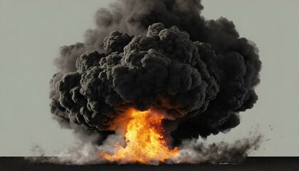 Explosive Fury: Fireball Surrounded by Dark Smoke Clou