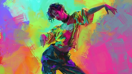 Kpop dancer colorful illustration, abstract background