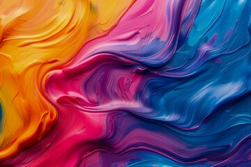 Obraz premium Vivid Abstract Swirls of Blue, Pink, Purple, and Yellow in Colorful, Artistic Acrylic Paint Wave Patterns for Creative Backgrounds