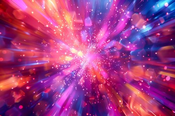 Obraz premium Vibrant Abstract Light Explosion in Space with Colorful Particles and Starburst Effect