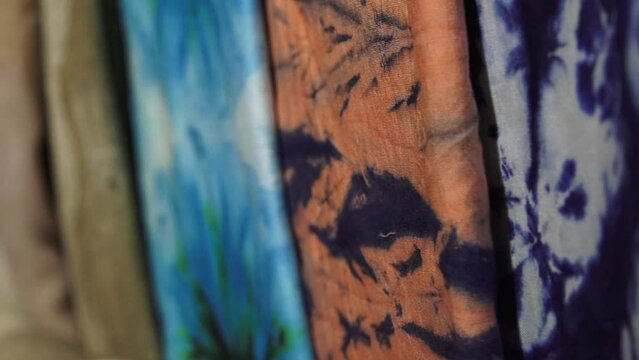 Batik Jember Indonesia, makes traditional batik clothes from East Java, Indonesia. neatly hung for sale.