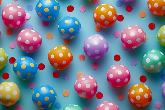 Colorful Polka Dotted Balloons on Blue Background Festive Decoration Concept for Parties and Celebrations