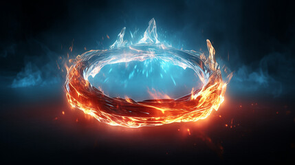 Flaming logo reveal ring of ice and fire effect - obrazy, fototapety, plakaty