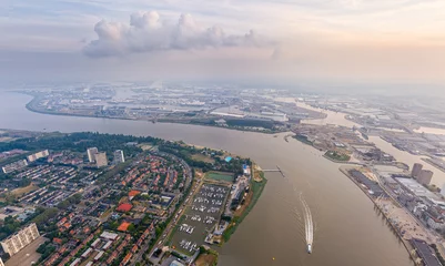Rolgordijnen Antwerp, Belgium. Panorama of the city. Summer morning. Aerial view © nikitamaykov