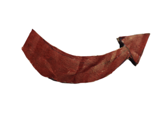 Red curve arrow or directional pointer on Old torn cardboard