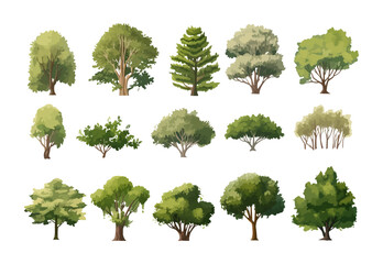 field trees set isolated vector style with transparent background illustration - obrazy, fototapety, plakaty