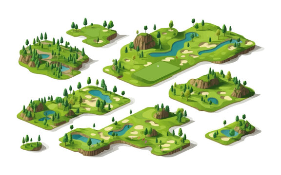 golf course set isometric vector flat isolated illustration