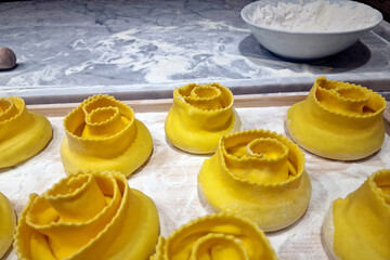 italian spinach and cheese stuffed pasta hand made in pastificio pasta maker