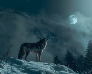 Solitary wolf howling, call of the wild, moonlit melody