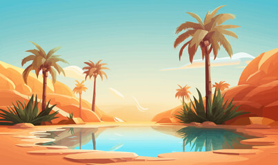 A beautiful landscape with a blue body of water and palm trees