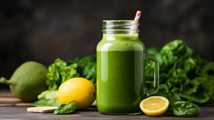 Fresh made green smoothie in bottle