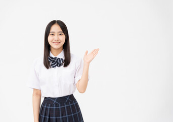 制服を着た日本人女子高校生のポートーレート/ご案内/白背景スタジオ撮影	
 - obrazy, fototapety, plakaty