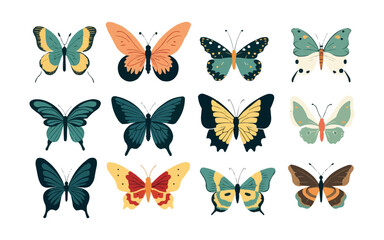 butterfly set vector flat minimalistic isolated vector style illustration - obrazy, fototapety, plakaty