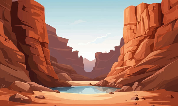 A canyon with a river vector simple 3d smooth cut isolated illustration