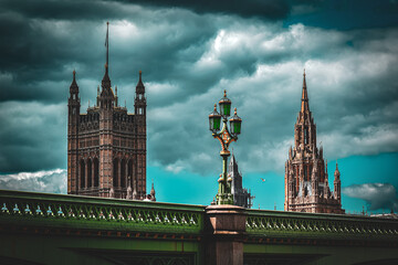 View over the architecture of the Houses of Parliament