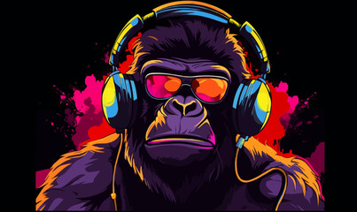 Cool gorilla wearing sunglasses with a DJ look vector