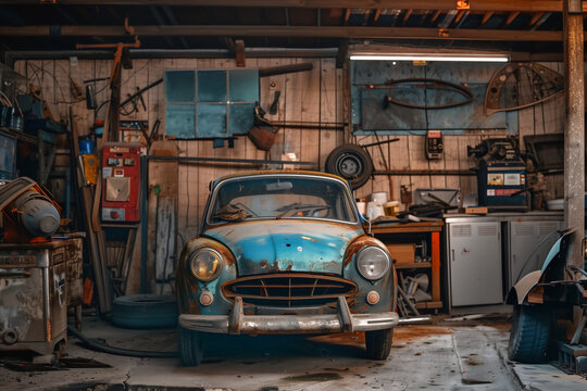 Old cars that need to be looked after and repaired. Generative AI.