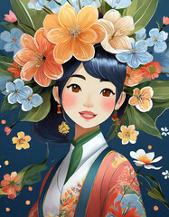 꽃화관쓴 소녀,여자