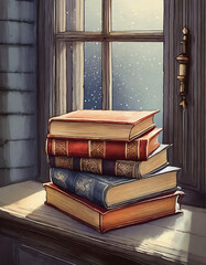 창문에 있는 책들