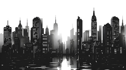 Black and white panorama city Vector artwork, generative Ai - obrazy, fototapety, plakaty