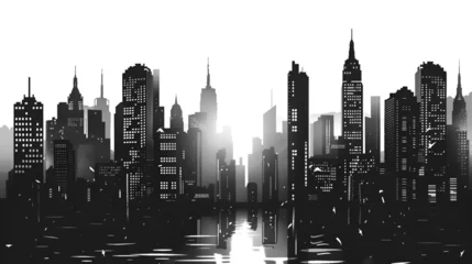 Fotobehang Black and white panorama city Vector artwork, generative Ai © Zoya