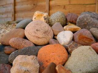 Assortment of rocks and pebbles carefully arranged in a rock garden