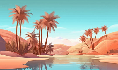 Fototapeta na wymiar desert oasis with palm trees vector simple 3d isolated illustration