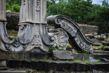 Close-up of the columns of the ruins of the Yuanmingyuan summer palace