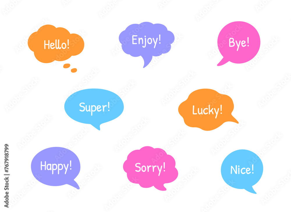 Wall mural hand-drawn doodle speech bubble frames. set of the colorful vector text boxes isolated on a transpar