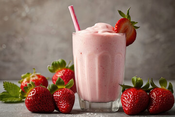 Indulge in a refreshing summer treat with a fresh strawberry milkshake, a sweet and gourmet delight.