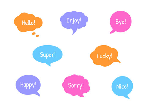 Hand-drawn doodle speech bubble frames. Set of the colorful vector text boxes isolated on a transparent background. Quote frames, speech bubble set with a comic cloud. Hand-drawn doodle sketch style.