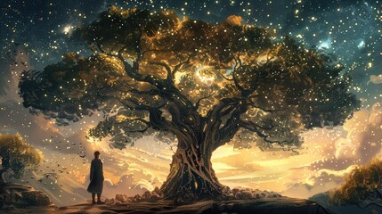 an artstation illustration of Yggdrasil, the immense sacred tree of Norse cosmology   - obrazy, fototapety, plakaty