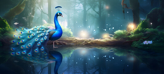 white feathered peacock in the forest, ai generative © Tom
