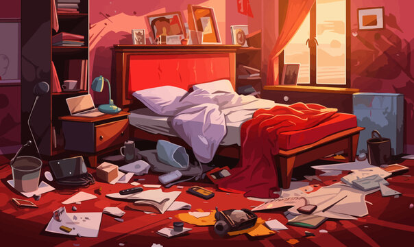 Messy room isolated vector style on isolated background illustration