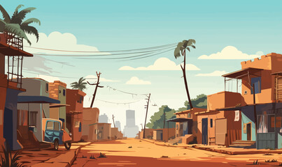 Fototapeta premium African city street vector wide illustration