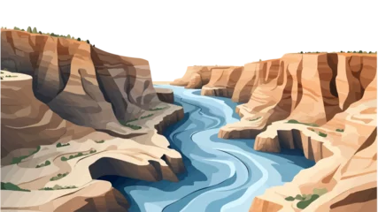 Fotobehang A canyon with a river vector simple 3d smooth cut isolated illustration © Sanych