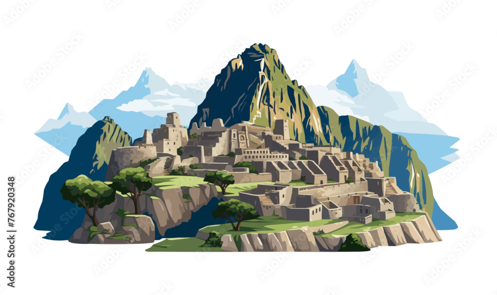 Poster Machu Picchu Inca Ruins of Peru vector flat isolated illustration - Posters