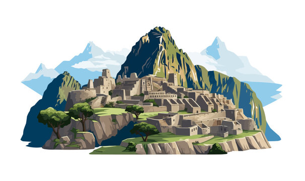 Machu Picchu Inca Ruins of Peru vector flat isolated illustration