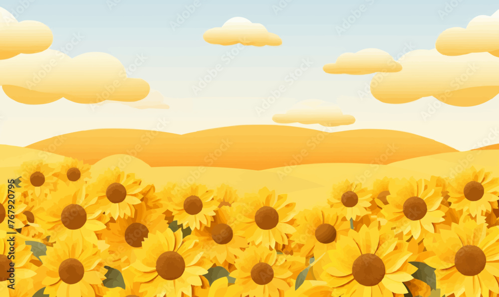 Wall mural A field of sunflowers vector simple 3d smooth cut isolated illustration - Wall murals