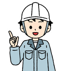 作業着を着てヘルメットをかぶった男性