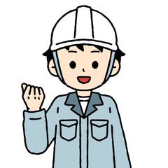 作業着を着てヘルメットをかぶった男性