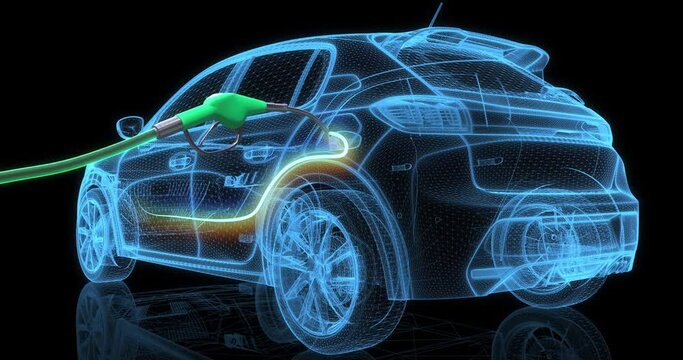 Tank Topped. V8 Engine Car Kicks into Gear at Fueling Station. Industry And Technology Related 3D Animation.
