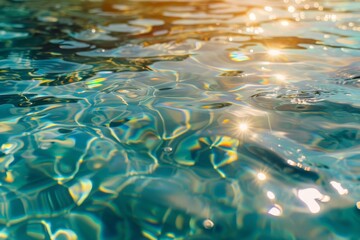 Abstract blurred background of clear blue ocean water with sunlight reflections