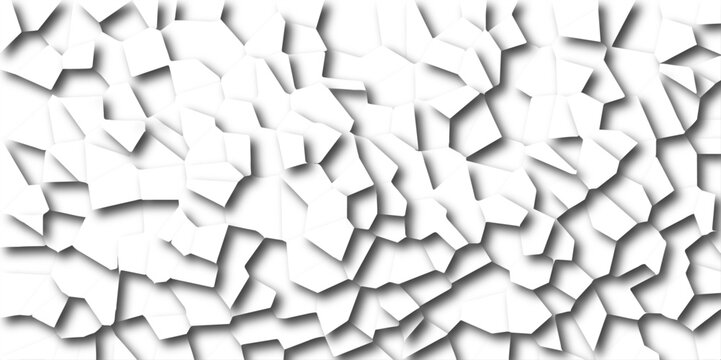 Abstract white paper cut shadows background realistic crumpled paper decoration textured with multi tiles mosaic seamless pattern. Quartz cream white Broken Stained Glass.3d shapes.