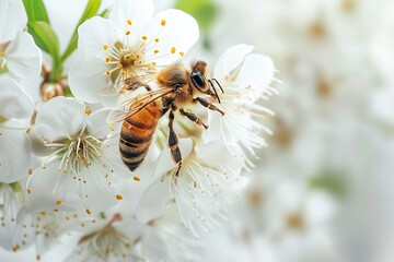 bees on a white background - obrazy, fototapety, plakaty